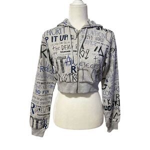 MOSCHINO COUTURE New!! Iconic Streetwear Design Gray Crop Sz Small Zip Sweatshir